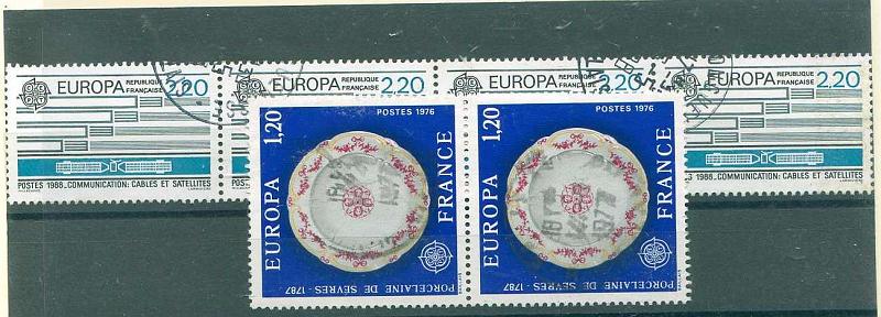 22Lis_2857.jpg -     Lote:    2857      Lotes pelo Correio              Descrição:      França.   Tema Europa. Lote de 2 blocos de selos usados: uma tira vertical com 2 selos Yv1878 (1976) e uma tira horizontal com 4 selos Yv2531 (1988).        O       Valor Base:     &euro; 3,00     Valor Venda:     &euro; 6,00     