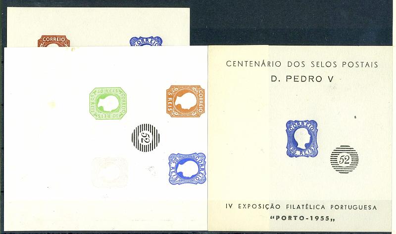22Lis_2886.jpg -     Lote:    2886      Lotes pelo Correio              Descrição:      Portugal.   1955 &mdash; IV Exposição Filatélica Portuguesa. Centenário dos Selos Postais de D. Pedro V. Lote de 3 folhas, com provas impressas em relevo em tamanho reduzido, comemorativas do evento.        Lote       Valor Base:     &euro; 5,00     Valor Venda:     &euro; 5,00     