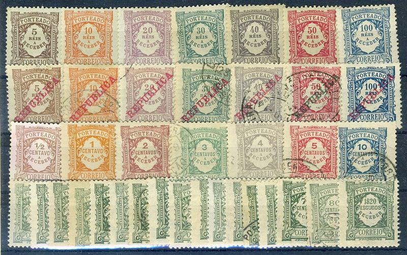 22Lis_2906.jpg -     Lote:    2906      Lotes pelo Correio              Descrição:         1907/27 &mdash; Porteado. CE 7/13, CE14/20, CE21/27 e CE28/44. Lote composto por quatro séries, misto em novo e usado. Cotadas como nova a primeira série e como usadas as seguintes. Valor de catálogo &euro; 218,00.        **/O       Valor Base:     &euro; 22,00     Valor Venda:     &euro; 22,00     