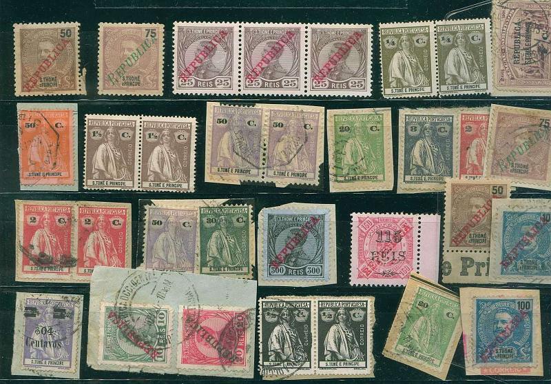 22Lis_2927.jpg -     Lote:    2927      Lotes pelo Correio              Descrição:      S. Tomé e Príncipe &mdash;   Lote de 32 selos de diversas emissões entre 1910 e 1920, em novo e usado. Alguns fragmentos. Lote a ver.        Lote       Valor Base:     &euro; 4,00     Valor Venda:     &euro; 4,00     