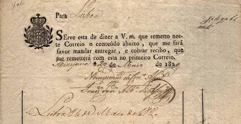 23Lis_0033.jpg -     Lote:    33            Portugal       Descrição:      Messejana   &mdash; Cautela de seguro remetida da Messejana (20.05.1820) para Lisboa (24.05.1820).         DOC       Valor Base:     &euro; 10,00     Valor Venda:     Retirado     