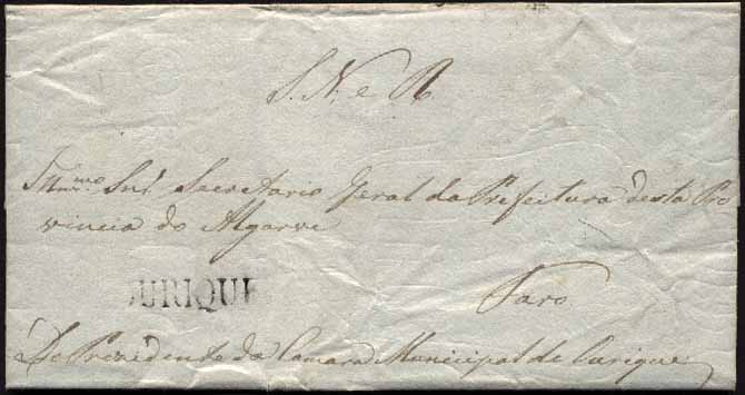 23Lis_0039.jpg -     Lote:    39            Portugal       Descrição:      Ourique   &mdash; A preto, GM ORQ1, em carta datada de Ourique (22.02.1835) para Faro, isenta de porte (SNR). Rara.        Carta       Valor Base:     &euro; 60,00     Valor Venda:     Retirado     