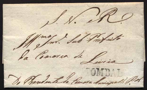 23Lis_0040.jpg -     Lote:    40            Portugal       Descrição:      Pombal   &mdash; A preto, GM PBL2, em carta datada de Pombal (18.02.1835) para Leiria, isenta de porte (SNR).        Carta       Valor Base:     &euro; 20,00     Valor Venda:     &euro; 20,00     