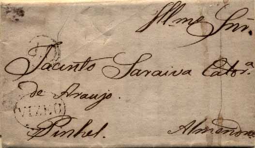 23Lis_0051.jpg -     Lote:    51            Portugal       Descrição:      Vizeu   &mdash; A sépia, GM VIS7, em carta datada de Viseu (21.09.1821) para Almendra, com o porte de 40 reis batido a sépia. Data muito anterior à catalogada.        Carta       Valor Base:     &euro; 6,00     Valor Venda:     Retirado     