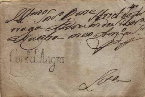 23Lis_0053.jpg -     Lote:    53            Açores e Madeira       Descrição:      Corr.º d'Angra   &mdash; A preto, GM AGH1, em carta datada de Angra (13.07.1816) para Lisboa, com o porte de 40 reis, manuscrito a sépia. Marca bem batida.        Carta       Valor Base:     &euro; 150,00     Valor Venda:     &euro; 250,00     