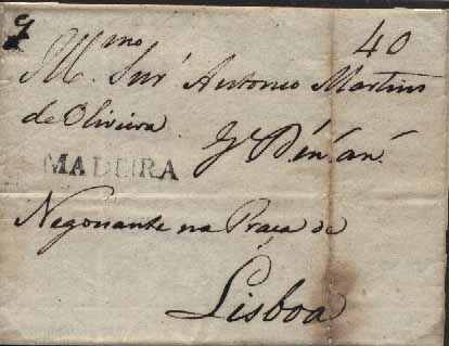 23Lis_0058.jpg -     Lote:    58            Açores e Madeira       Descrição:      Madeira   &mdash; A preto, GM FUN2, em carta datada do Funchal (06.02.24) para Lisboa, com o porte de 40 reis manuscrito a sépia. Data mais antiga conhecida, nesta cor.        Carta       Valor Base:     &euro; 200,00     Valor Venda:     &euro; 850,00     