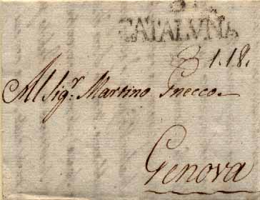23Lis_0063.jpg -     Lote:    63            Diversos       Descrição:      Correios-Mores.   Carta datada de Lisboa (25.01.1791) para Génova com trânsito pela Catalunha. Porte manuscrito de 1.18L. Marca "CATALVNA" batida a preto.        Carta       Valor Base:     &euro; 15,00     Valor Venda:     Retirado     