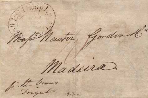 23Lis_0067.jpg -     Lote:    67            Diversos       Descrição:      Madeira    (Cartas do estrangeiro). Carta remetida de Londres (15.07.1800) para a Madeira, pelo Vénus, com o porte inglês de 10p manuscrito a sépia. Carimbo inglês batido a sépia "POST PAID SHIP LRE / LONDON".        Carta       Valor Base:     &euro; 15,00     Valor Venda:     Retirado     