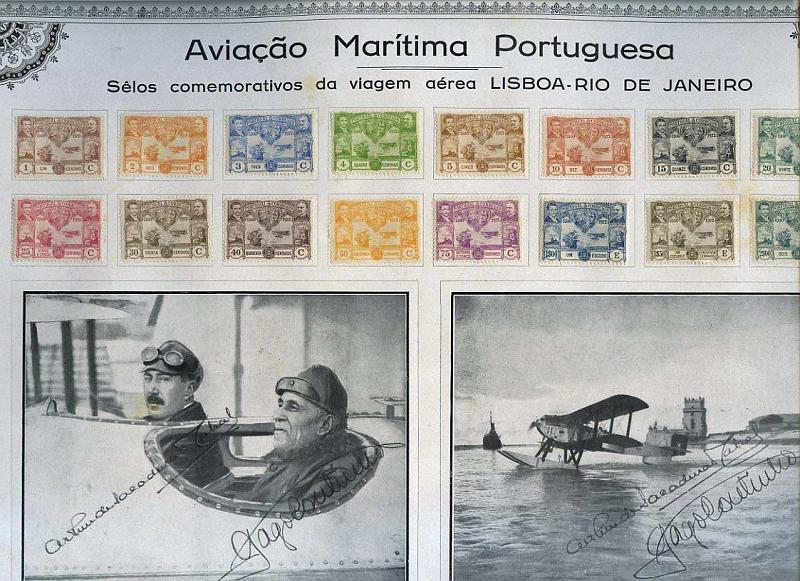 23Lis_0139.jpg -     Lote:    139            Portugal       Descrição:         1923 &mdash; Aviação Marítima Portuguesa. Pagela ilustrada com imagens de Gago Coutinho e Sacadura Cabral, ambas autografadas por ambos + selos comemorativos da Travessia Aérea Lisboa-Rio de Janeiro. MB        DOC       Valor Base:     &euro; 50,00     Valor Venda:     Retirado     