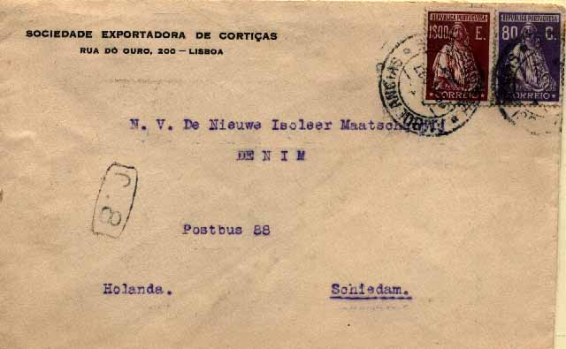 23Lis_0147.jpg -     Lote:    147            Portugal       Descrição:         1926 &mdash; Ceres. Sobrescrito circulado de Lisboa (29.08.27) para a Holanda, com selos de 80c violeta CE410 e 1$00 lilás vermelho, CE412. Porte de 1$80, correspondente a: 1$60 ao 1.º porte ordinário + 20c pela TAXA DA ÚLTIMA HORA. Carimbo batido a preto de "AMBULÂNCIAS / LISBOA-GARE".        Carta       Valor Base:     &euro; 20,00     Valor Venda:     Retirado     