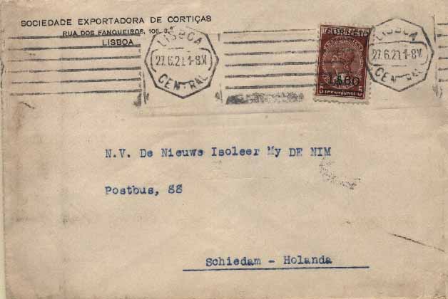 23Lis_0152.jpg -     Lote:    152            Portugal       Descrição:         1929 &mdash; Imposto telegráfico, com sobretaxa. Sobrescrito circulado de Lisboa (27.06.29) para a Holanda, com selo de 1$60 s/ 5c, castanho vermelho (papel cartolina), CE494. B.        Carta       Valor Base:     &euro; 25,00     Valor Venda:     Retirado     