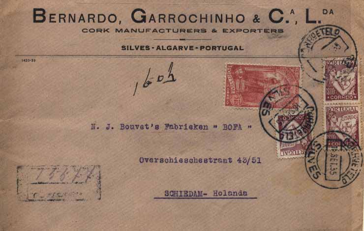 23Lis_0158.jpg -     Lote:    158            Portugal       Descrição:         1931 &mdash; Lusíadas + 7.º Centenário da Morte de S. António. Sobrescrito circulado registado de Silves (16.09.35) para a Holanda (21.09.35) com trânsito por Lisboa (19.09.35), com 3 selos de 1$00 lilás CE523 + selo de $75 rosa CE534. MB        Carta       Valor Base:     &euro; 15,00     Valor Venda:     Retirado     