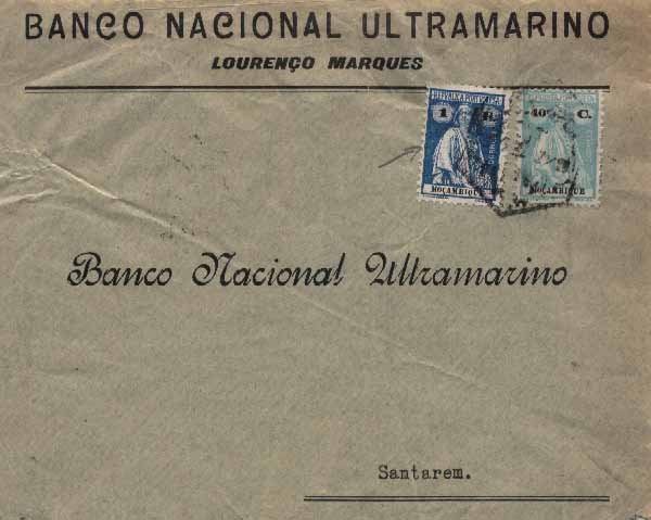 23Lis_0231.jpg -     Lote:    231            Moçambique       Descrição:         1922/26 &mdash; Ceres. Sobrescrito circulado de Lourenço Marques (22.05.32) para Santarém (13.06.32) com selos de 40C verde azul CE242 + selo de 1E azul CE256.        Carta       Valor Base:     &euro; 6,00     Valor Venda:     &euro; 6,00     
