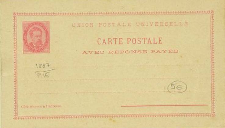 23Lis_0319.jpg -     Lote:    319            Portugal       Descrição:         1884/87 &mdash; D. Luís I, de frente. OM12, 20+20 reis rosa claro sobre cartolina creme. MB.        IN       Valor Base:     &euro; 5,00     Valor Venda:     Retirado     