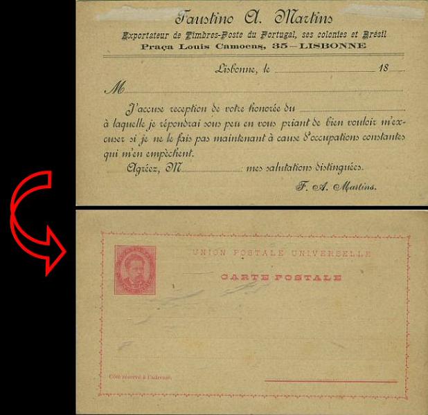 23Lis_0320.jpg -     Lote:    320            Portugal       Descrição:         1884/87 &mdash; D. Luís I de frente. OM10, 20 reis rosa. Repicado no verso pelo comerciante filatélico "Faustino A. Martins".        IN       Valor Base:     &euro; 5,00     Valor Venda:     Retirado     