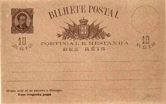 23Lis_0321.jpg -     Lote:    321            Portugal       Descrição:         1884/87 &mdash; D. Luís I, de frente. OM11, 10+10 reis castanho escuro. Inteiro novo, muito bem conservado.        IN       Valor Base:     &euro; 10,00     Valor Venda:     Retirado     