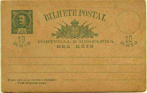 23Lis_0335.jpg -     Lote:    335            Portugal       Descrição:         1896 &mdash; D. Carlos I tipo Mouchon. OM26 10+10 reis verde escuro, cartolina camurça. Novo em bom estado de conservação.        IN       Valor Base:     &euro; 10,00     Valor Venda:     Retirado     