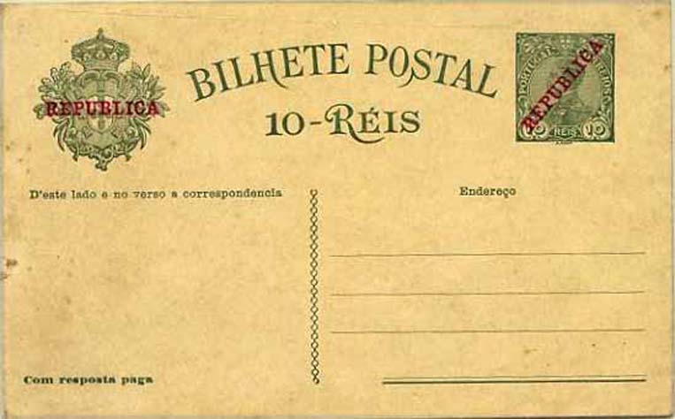 23Lis_0348.jpg -     Lote:    348            Portugal       Descrição:         1910 &mdash; D. Manuel II com sobrecarga REPUBLICA. OM54, 10+10 reis verde escuro em cartolina creme. Novo.        IN       Valor Base:     &euro; 10,00     Valor Venda:     Retirado     