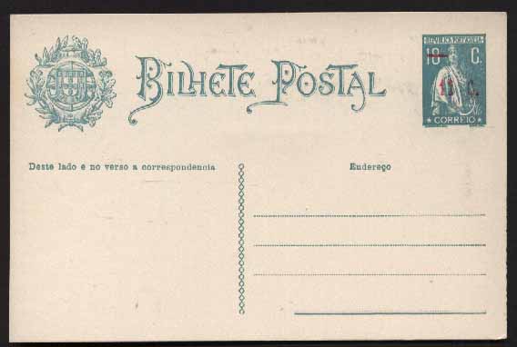 23Lis_0361.jpg -     Lote:    361            Portugal       Descrição:         1922 &mdash; Ceres. Aumento de porte. OM71, 12 ctvs s/ 18 ctvs azul-verde, cartolina branca. MB e R.        IN       Valor Base:     &euro; 10,00     Valor Venda:     Retirado     