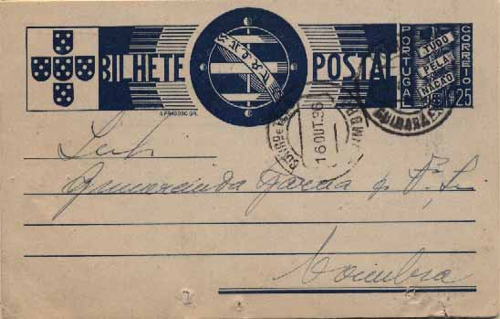 23Lis_0379.jpg -     Lote:    379            Portugal       Descrição:         1935/39 &mdash; Tudo pela Nação. $25 azul claro a azul escuro. Lote composto por 3 inteiros OM81 + 4 inteiros OM83, todos repicados por Bento dos Santos Costa & C.ª, Lim.da. Alguns deles com furos de espigão.        Lote       Valor Base:     &euro; 5,00     Valor Venda:     &euro; 12,00     