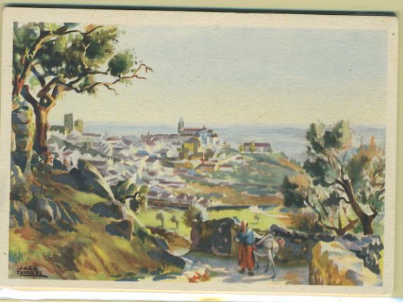 23Lis_0397.jpg -     Lote:    397            Portugal       Descrição:         1958 &mdash; Selo Tipo Cavaleiro Medieval. Série G. Com sobretaxa preta na margem inferior "Série G &mdash; Preço incluindo franquia", e tarja larga a cobrir o preço anterior. Ilustrado com quadros de José Tavares de aspectos da cidade de Portalegre. OM154, ($50) s/ $50, preto e cinzento. Série completa M IX 17/24. MB e MR.        IN       Valor Base:     &euro; 200,00     Valor Venda:     Retirado     
