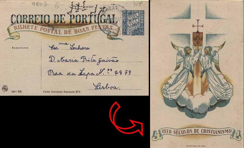 23Lis_0406.jpg -     Lote:    406            Portugal       Descrição:         1940 &mdash; Boas Festas. Selo tipo Tudo pela Nação. OM90 n.º 33 &mdash; Portugal Missionário. $25 azul claro, circulado em Lisboa (28.12.41).        IC       Valor Base:     &euro; 10,00     Valor Venda:     Retirado     