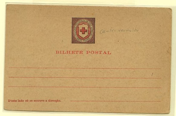 23Lis_0432.jpg -     Lote:    432            Portugal       Descrição:         1908 &mdash; Cruz Vermelha Portuguesa. Inteiros postais isentos de franquia. OM CV1, preto e vermelho. Novo        IC       Valor Base:     &euro; 10,00     Valor Venda:     Retirado     