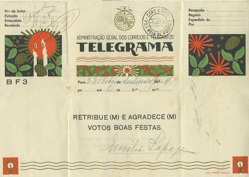 23Lis_0445.jpg -     Lote:    445            Portugal       Descrição:         1936 &mdash; Impressos de Telegramas Directos e Autógrafos. OM3 BF3. Telegrama ilustrado, circulado.         IC       Valor Base:     &euro; 8,00     Valor Venda:     Retirado     