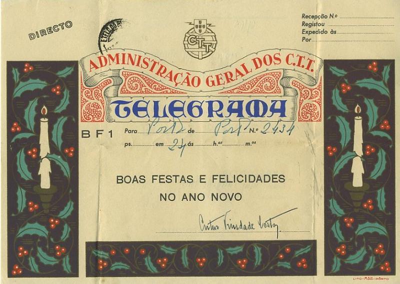 23Lis_0446.jpg -     Lote:    446            Portugal       Descrição:         1938 &mdash; Impressos de Telegramas Directos e Autógrafos. OM7 BF1. Telegrama directo, circulado.         IC       Valor Base:     &euro; 8,00     Valor Venda:     Retirado     