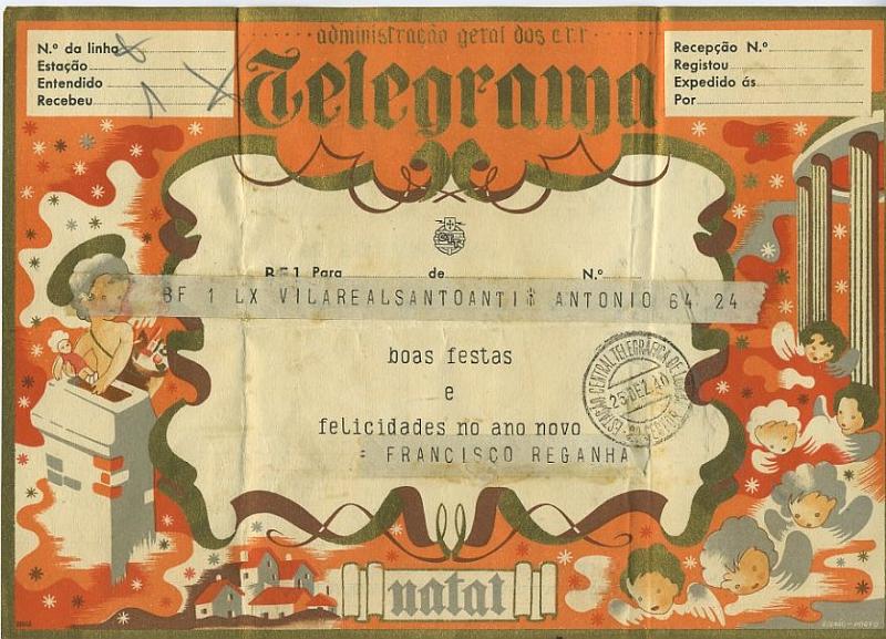 23Lis_0448.jpg -     Lote:    448            Portugal       Descrição:         1940 &mdash; Impressos de Telegramas Directos e Autógrafos. OM12 BF1. Telegrama ilustrado, circulado.         IC       Valor Base:     &euro; 6,00     Valor Venda:     Retirado     