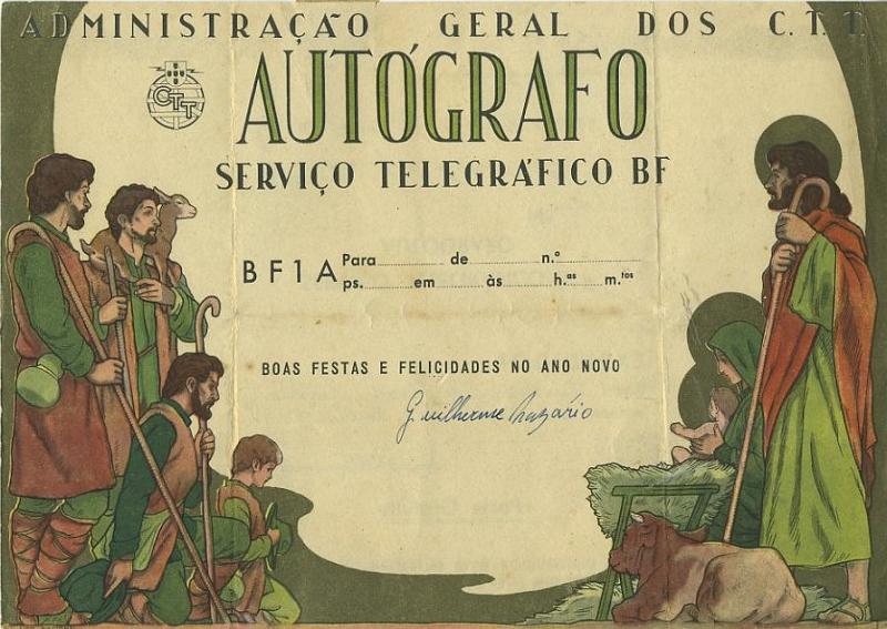 23Lis_0450.jpg -     Lote:    450            Portugal       Descrição:         1943 &mdash; Impressos de Telegramas Directos e Autógrafos. OM18 BF1A. Autógrafo, circulado.         IC       Valor Base:     &euro; 5,00     Valor Venda:     Retirado     