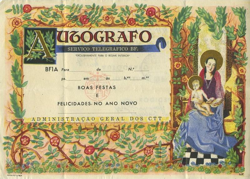 23Lis_0454.jpg -     Lote:    454            Portugal       Descrição:         1949 &mdash; Impressos de Telegramas Directos e Autógrafos. OM30 BF1A. Autógrafo, circulado.         IC       Valor Base:     &euro; 5,00     Valor Venda:     Retirado     
