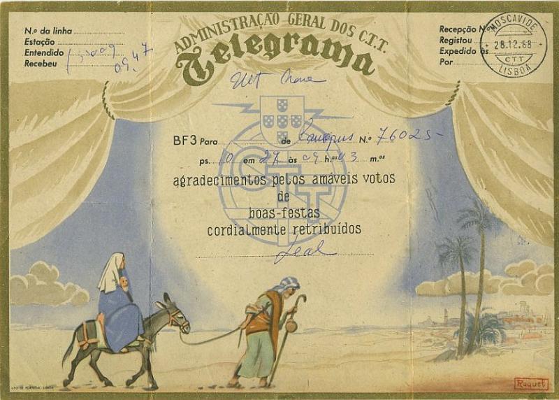 23Lis_0457.jpg -     Lote:    457            Portugal       Descrição:         1946 &mdash; Impressos de Telegramas Directos e Autógrafos. BF3. Telegrama ilustrado, circulado.         IC       Valor Base:     &euro; 5,00     Valor Venda:     Retirado     