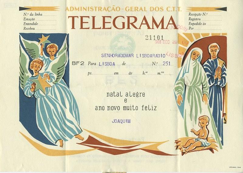 23Lis_0458.jpg -     Lote:    458            Portugal       Descrição:         1959 &mdash; Impressos de Telegramas Directos e Autógrafos. BF2. Telegrama ilustrado, circulado.         IC       Valor Base:     &euro; 5,00     Valor Venda:     Retirado     
