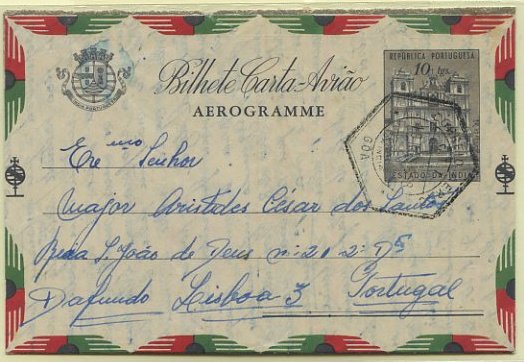 23Lis_0475.jpg -     Lote:    475      Lote da Índia      Cabo Verde       Descrição:         1955 &mdash; Bilhetes-cartas de correio aéreo. OM6, 10 Tangas preto e cinzento, circulado de Goa (19.11.58) para Lisboa.        IC       Valor Base:     &euro; 5,00     Valor Venda:     &euro; 10,00     