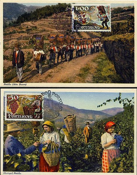 23Lis_0527.jpg -     Lote:    527            Portugal       Descrição:         1970 &mdash; Vinho do Porto. Lote de dois postais ilustrados concordantes com selos de $50 e 1$00 CE1087/1088, obliterados com carimbo comemorativo do 1,º dia de circulação do Porto (30.12.1970).         PM       Valor Base:     &euro; 12,00     Valor Venda:     &euro; 14,00     