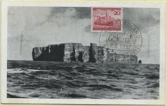 23Lis_0557.jpg -     Lote:    557            Estrangeiro       Descrição:      Alemanha *   Helgolândia. Postal ilustrado fotográfico, concordante com selos de 20p Yvert37, obliterados com carimbo de Helgoland (07.09.52).        PM       Valor Base:     &euro; 5,00     Valor Venda:     &euro; 5,00     