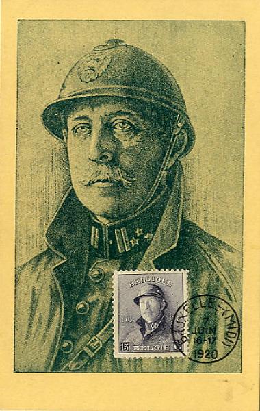 23Lis_0570.jpg -     Lote:    570            Estrangeiro       Descrição:      Bélgica &mdash; Rei Alberto.   Efígie com capacete de combate. Postal ilustrado com selo de 15c, emissão de 1919, obliterados com carimbo de Bruxelas (07.06.1920). MB e MR.        PM       Valor Base:     &euro; 20,00     Valor Venda:     &euro; 20,00     