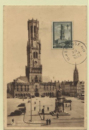 23Lis_0573.jpg -     Lote:    573            Estrangeiro       Descrição:      Bélgica   &mdash; Bruges * Le Breffoi. Postal ilustrado a sépia, concordante com selo de 10c + 5c Yvert519, obliterados com marca de dia de Brugge (14.12.1939).        PM       Valor Base:     &euro; 7,00     Valor Venda:     &euro; 7,00     