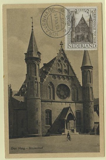 23Lis_0598.jpg -     Lote:    598            Estrangeiro       Descrição:      Holanda   &mdash; Categral de Den Haag. Postal ilustrado concordante com selos de 2+2c Yvert491, obliterados com marca de dia de Gravenhage (15.07.49).        PM       Valor Base:     &euro; 5,00     Valor Venda:     &euro; 5,00     