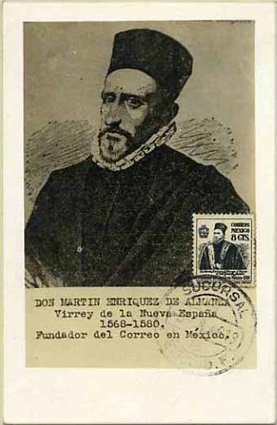 23Lis_0606.jpg -     Lote:    606            Estrangeiro       Descrição:      México   * D. Martin Enriquez de Almanza &mdash; Fundador do Correio no México. Postal ilustrado fotográfico com selo de 8cts, obliterados com carimbo da Cidade do México (05.08.46).        PM       Valor Base:     &euro; 15,00     Valor Venda:     Retirado     