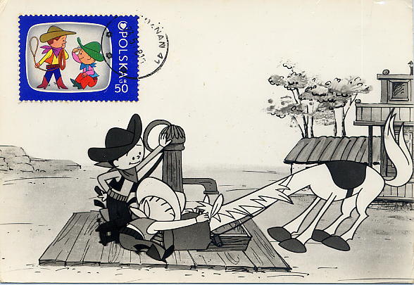 23Lis_0609.jpg -     Lote:    609            Estrangeiro       Descrição:      Polónia.   Desenhos animados. Postal ilustrado concordante com selo de 50gr. Lote a ver.        PM       Valor Base:     &euro; 6,00     Valor Venda:     Retirado     