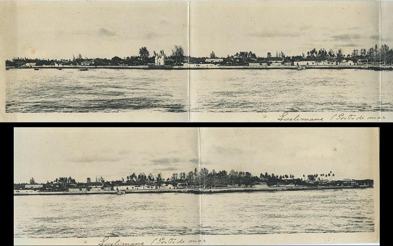 23Lis_0661.jpg -     Lote:    661                   Descrição:         Moçambique. Quelimane. Postal ilustrado triplo, com panorâmica de Quelimane a partir do mar em 1910. Edição da Photo Wexelsen. MB e MR.        PI       Valor Base:     &euro; 30,00     Valor Venda:     &euro; 30,00     