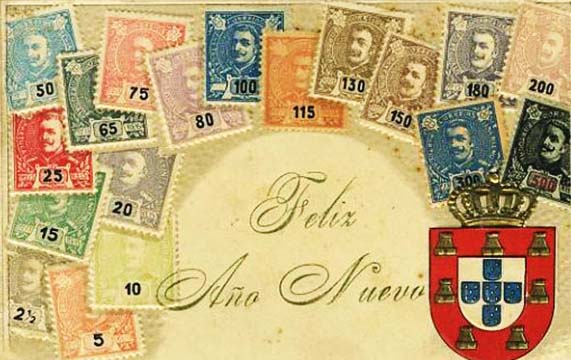 23Lis_0664.jpg -     Lote:    664                   Descrição:         Temáticos. Filatelia e Monarquia. Postal ilustrado com relevo, ilustrado com selos de D. Carlos I tipo Mouchon e Escuso Monárquico.        PI       Valor Base:     &euro; 10,00     Valor Venda:     &euro; 10,00     
