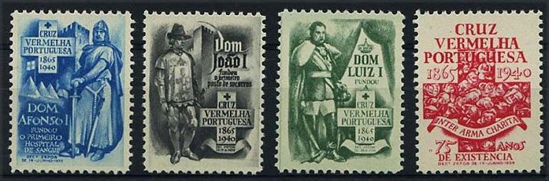 23Lis_0748.jpg -     Lote:    748                   Descrição:         Vinhetas. 1941 &mdash; Cruz Vermelha Portuguesa. Comemorativas da Fundação e Restauração de Portugal. Eládio dos Santos 113/116. Série completa.        ***       Valor Base:     &euro; 5,00     Valor Venda:     &euro; 6,00     
