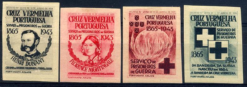 23Lis_0751.jpg -     Lote:    751                   Descrição:         Vinhetas. 1943 &mdash; Cruz Vermelha Portuguesa. Série completa (4 vinhetas) em provas de cor, não denteadas.        PRV       Valor Base:     &euro; 20,00     Valor Venda:     &euro; 20,00     