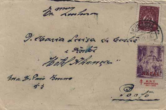 23Lis_0770.jpg -     Lote:    770                   Descrição:         Vinhetas. Assistência Nacional aos Tuberculosos. Sobrescrito circulado por ambulância ferroviária (11.12.46) para o Porto (11.12.46) com selo de $50 Caravela e vinheta da ANT &mdash; NATAL 1945-46.        Carta       Valor Base:     &euro; 5,00     Valor Venda:     &euro; 6,00     