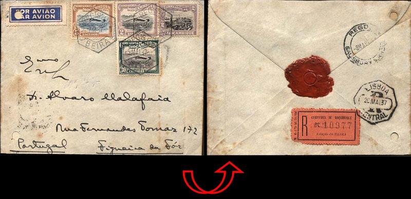 23Lis_0823.jpg -     Lote:    823            Correio Aéreo       Descrição:         1935 &mdash; Correio aéreo. Inauguração do Correio Aéreo, tipo rectangular. Lote de duas cartas circuladas em 1937 (uma registada). Lote a ver.        Carta       Valor Base:     &euro; 5,00     Valor Venda:     &euro; 16,00     