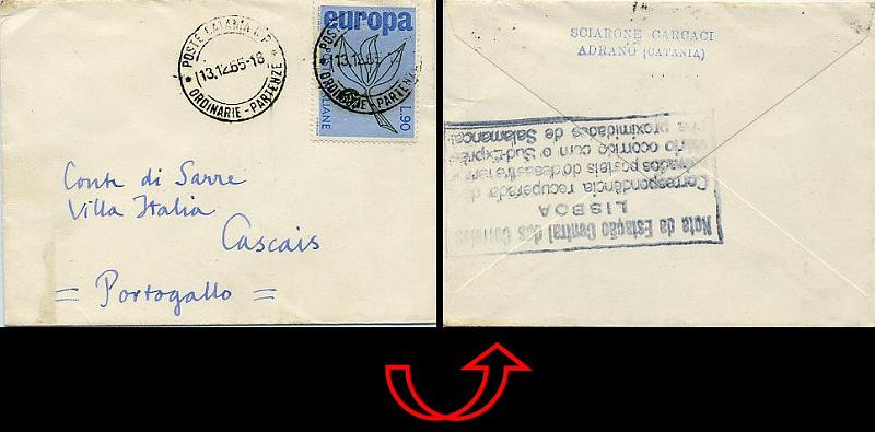 23Lis_0860.jpg -     Lote:    860            Correio Ferroviário       Descrição:         Correio ferroviário acidentado. Carta remetida de Partenze/Itália (13.12.65) para Portugal, recuperada dos salvados do desastre ferroviário com o SUD-EXPRESS nas proximidades de Salamanca. Carimbo alusivo ao acidente batido no verso a azul escuro.        Carta       Valor Base:     &euro; 30,00     Valor Venda:     Retirado     