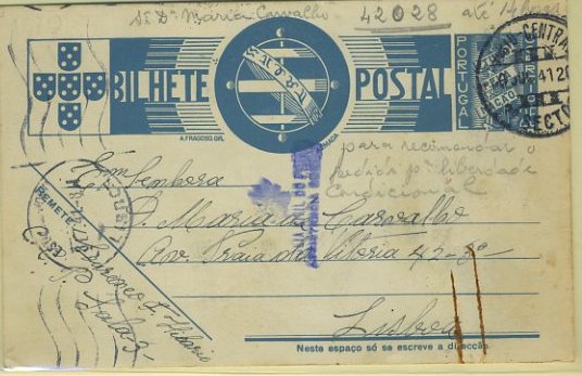 23Lis_0989.jpg -     Lote:    989            Censuras       Descrição:         Censuras prisionais. Inteiro postal Tudo pela Nação OM83, $25 azul claro, circulado do Porto (30.07.1941) pata Lisboa, por prisioneiro da Cadeia Civil do Porto. Carimbo de censura batido a azul "CADEIA CIVIL DO PORTO / ASSISTÊNCIA Social".        IC       Valor Base:     &euro; 30,00     Valor Venda:     &euro; 30,00     